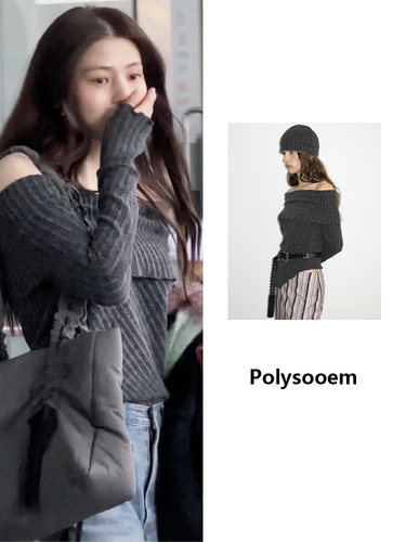 Polysooem一字肩纯欲针织毛衣