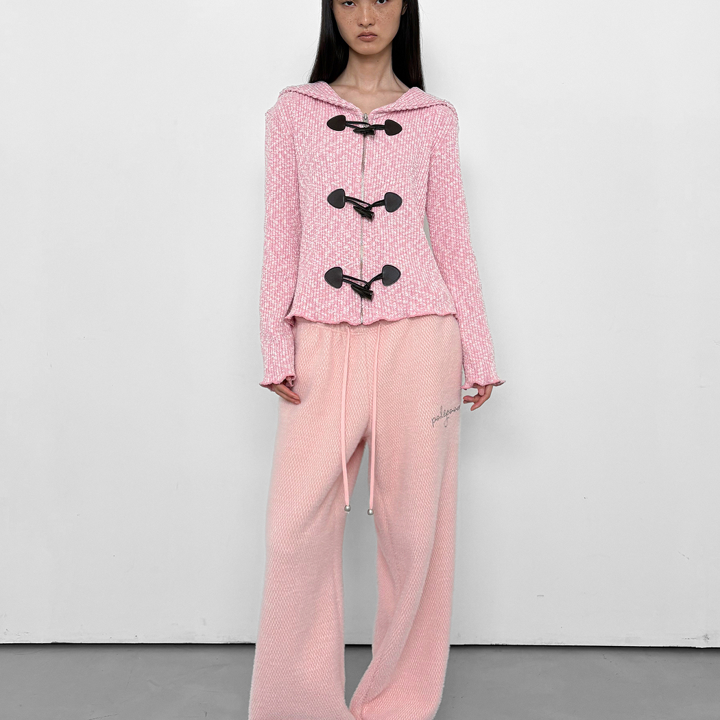 Polysooem 25冬新款慵懒风品牌logo粉色宽松卫裤女 5号店韩国代购