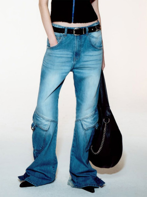 OPENYY水洗做旧牛仔喇叭裤