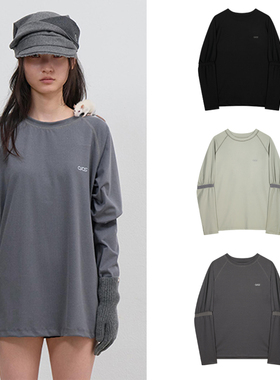 OJOS 25秋透气网纱拼接圆领插肩袖T恤 5号店韩国设计师品牌代购