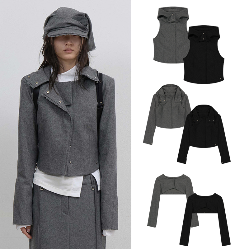 OJOS 25秋层叠式可拆解毛呢夹克外套马甲5号店韩国设计师品牌代购