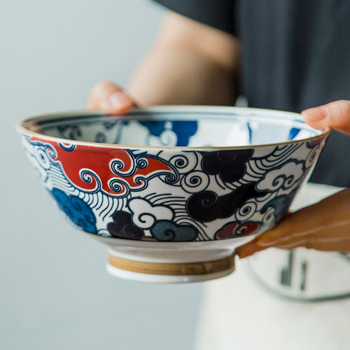 日式青花绘染陶瓷面碗餐厅汤碗