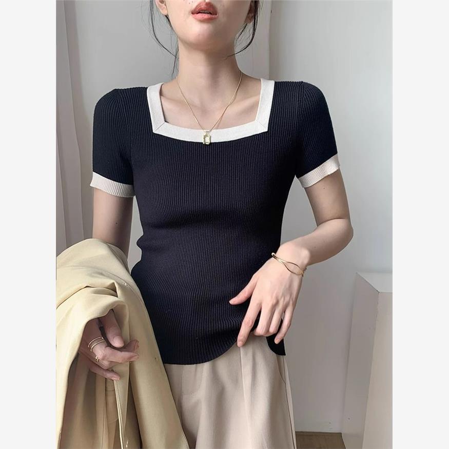 黑色短袖女t恤夏法式别致