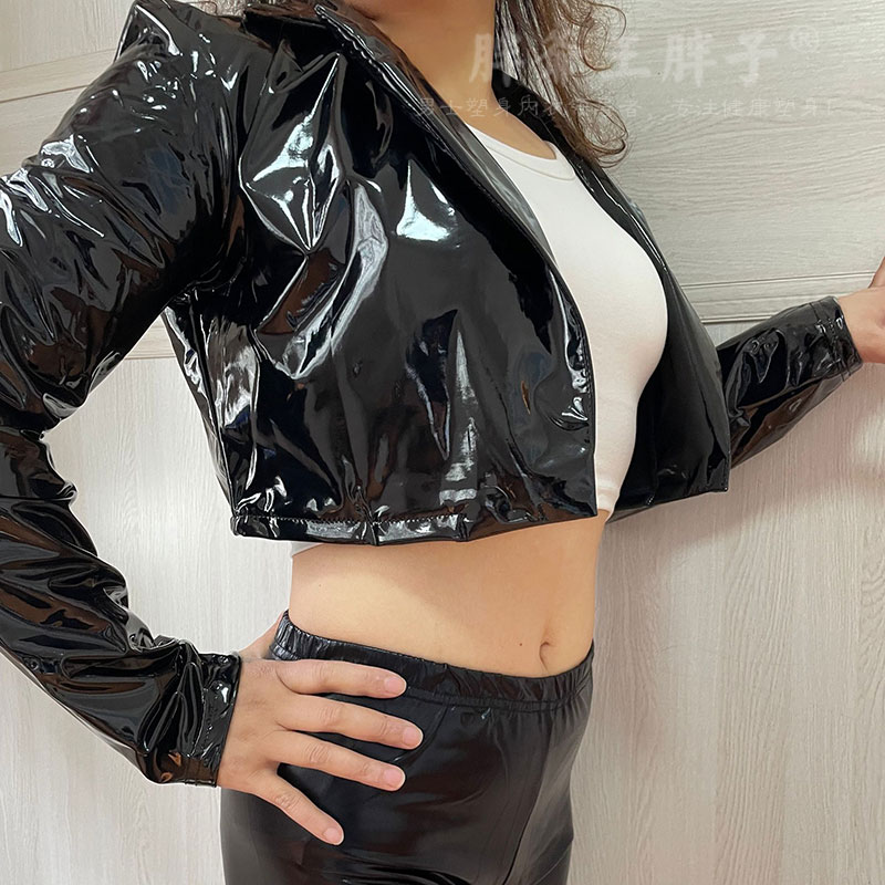 新款镜面PU舞台装女夹克
