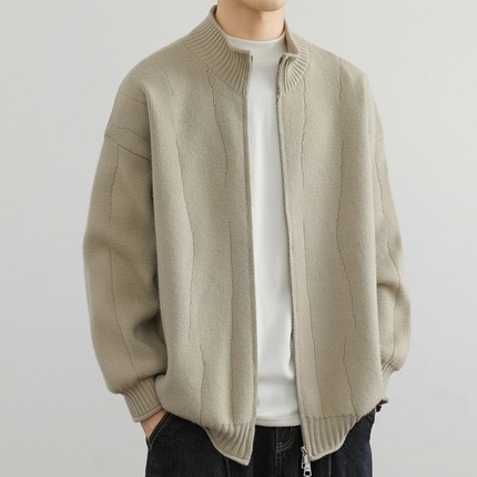 秋冬季新款港风慵懒简约休闲针织毛衣男潮流纯色宽松百搭开衫外套