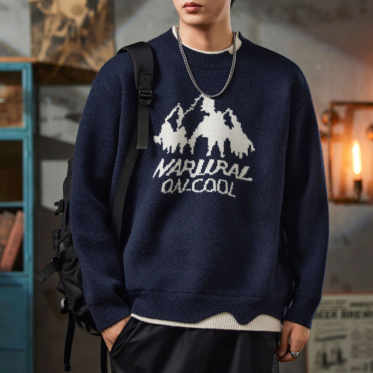 设计高级毛衣男潮流百搭美式复古
