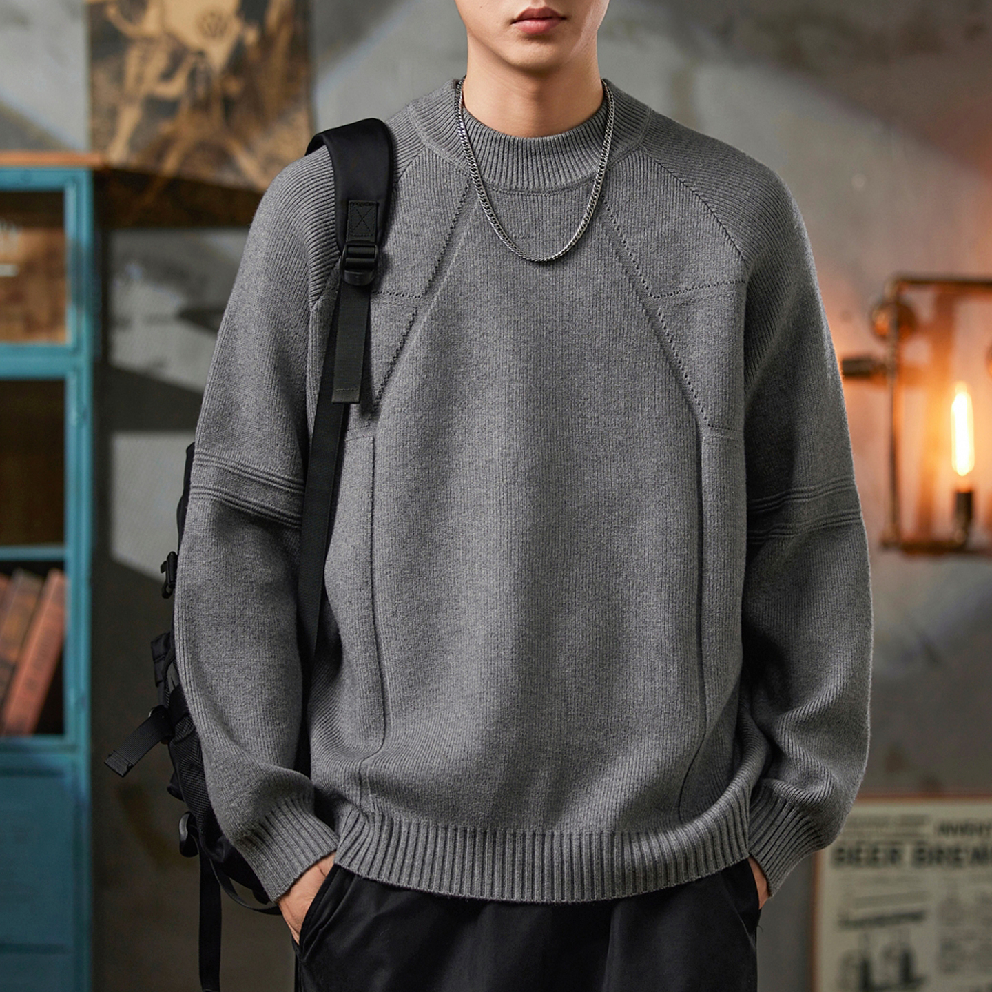 设计高级毛衣男潮流百搭美式复古