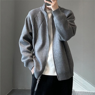 cleanfit黑色针织开衫外套男款秋冬高级感慵懒风韩系立领拉链毛衣