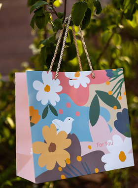 花朵礼品袋520日庆祝送礼物包装袋创意简约手提袋纸袋子礼物袋