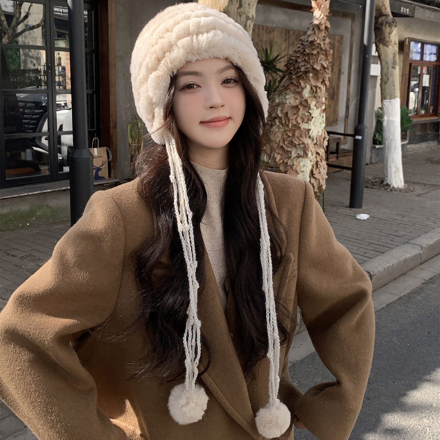 獭兔毛帽子加厚保暖护耳帽防寒包头帽针织毛线帽川西旅游雷锋帽子