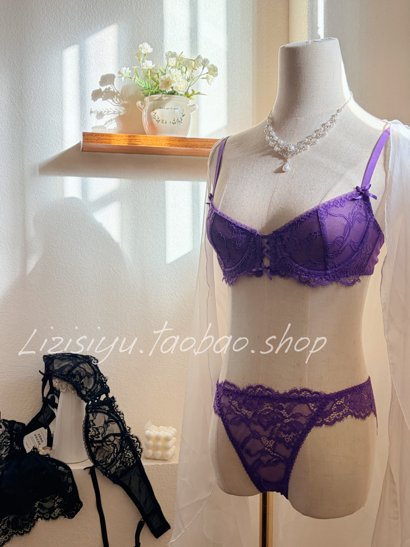 万缕柔情~法式性感镂空蕾丝超薄内衣女辣妹纯欲大胸显小文胸套装
