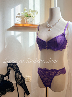 性感镂空蕾丝超薄内衣女辣妹纯欲大胸显小文胸套装 万缕柔情 法式