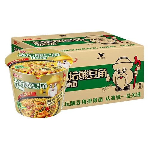 统一方便面老坛酸豆角排骨面12桶速食面冲泡面桶面