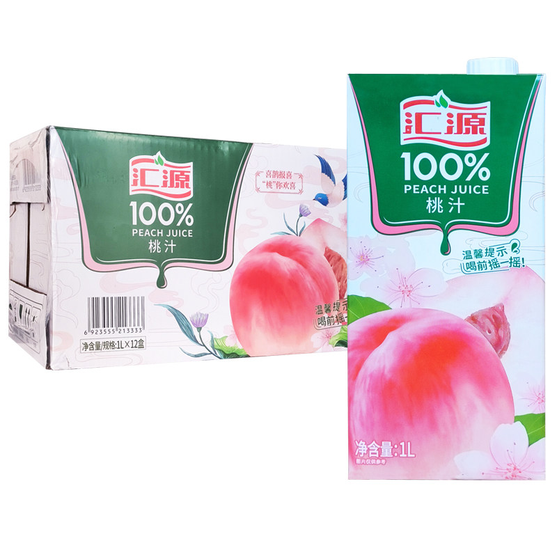 26年3月 汇源果汁100%桃汁果汁饮料1L*12盒整箱果汁