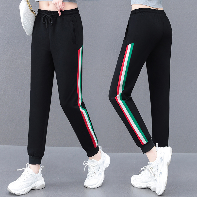 官方正品高棉插条撞色时尚休闲运动裤女春秋新款松紧高腰中妈妈束