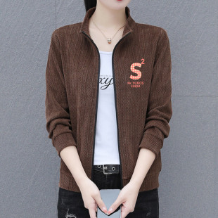 拉链开衫 官方正品 新款 休闲立领外套女秋季 夹克外穿上衣 中妈妈时尚