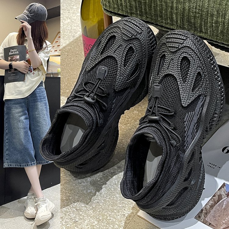 官方特卖正品厚底运动鞋女2025秋季新款飞织布防滑松紧韩版套脚跑