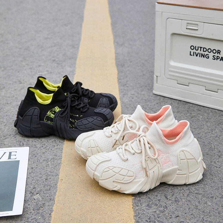 官方特卖正品2025春秋季新款厚底运动鞋女系带防滑飞织女鞋百搭户