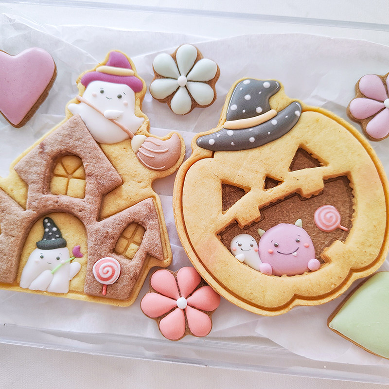 小鬼717老师 万圣节南瓜屋糖霜饼干幽灵城堡磨具DIY压模烘焙用具