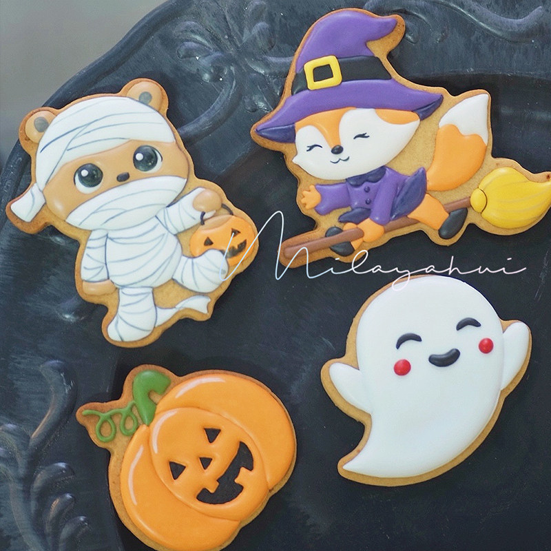 惠子老师 万圣节新款曲奇糖霜模具卡通巫师南瓜木乃伊按压式磨具