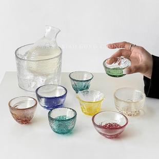 家用玻璃 新疆 包邮 日式 彩色琉璃杯清酒杯果酒杯清酒壶托盘酒具套装
