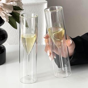 高脚杯红酒杯鸡 新疆 包邮 法式 ins风创意香槟杯透明玻璃杯双层个性
