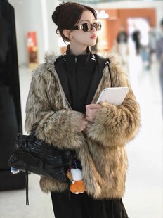 openyy杨超越同款 保暖环保皮草两面穿连帽毛外套女 2026早春新款