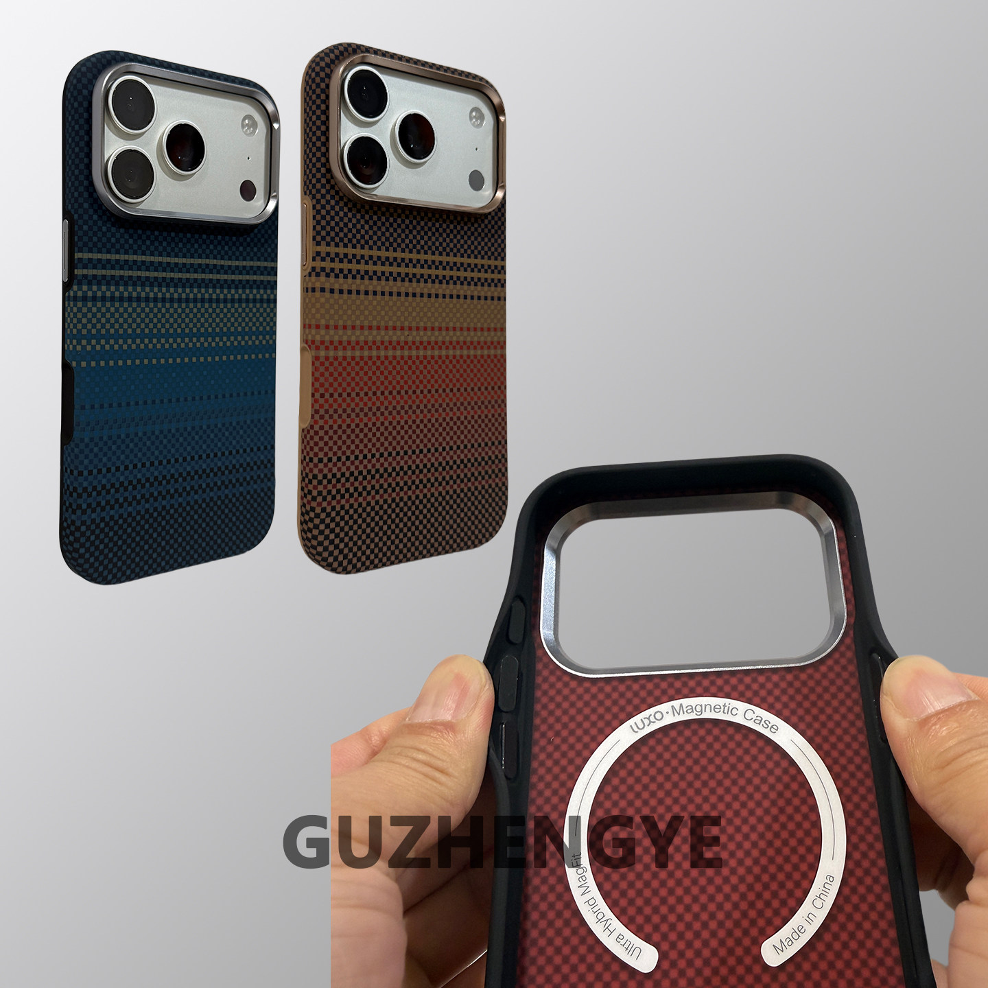 全包软边二合一凯夫拉纹18pro max浮雕磁吸适用于iPhone17promax手机壳18pro硬壳保护套磨砂日落图片