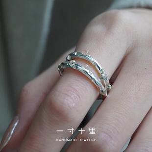 【琉璃海浪 一寸十里】纯银戒指镶嵌琉璃珠 简约气质原创设计