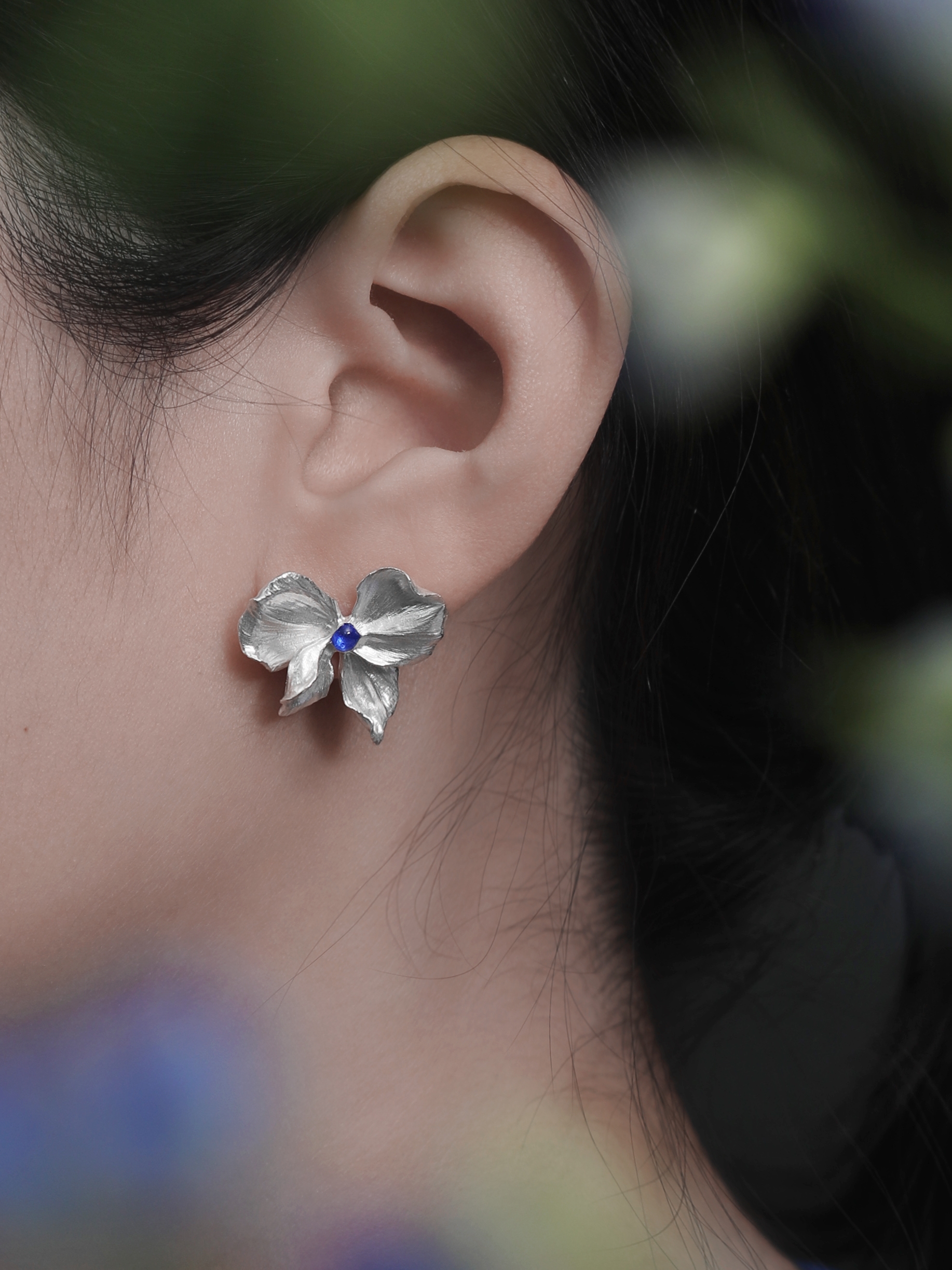 【冥想花园 DY】蓝色蝴蝶结耳钉原创设计中秋情人节表白生日礼物