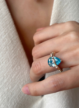 温莎珠宝瑞士蓝水滴戒指