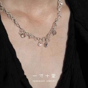 一寸十里晨露水晶花丝圆环项链