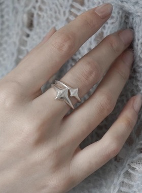 【双星 一寸十里】纯银叠戴戒指开口式小众原创设计中秋节礼物