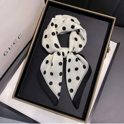 丝巾新款氛围2025年系脖波点感波点领巾时尚百搭女小方巾印花