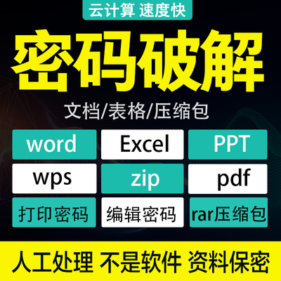 pdf密码破解excel表格密码word ppt wps xlsx docx解密zip压缩包