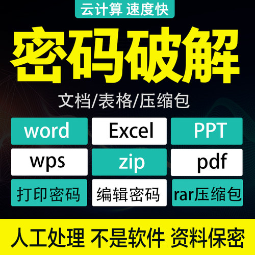 pdf密码破解excel密码解除word ppt wps xlsx docx解密zip压缩包