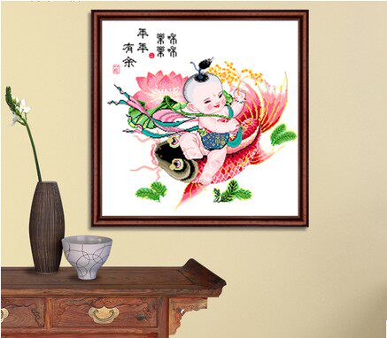 DMC十字绣客厅新款大幅挂画年鱼连年有余中国风系列年年有余鱼