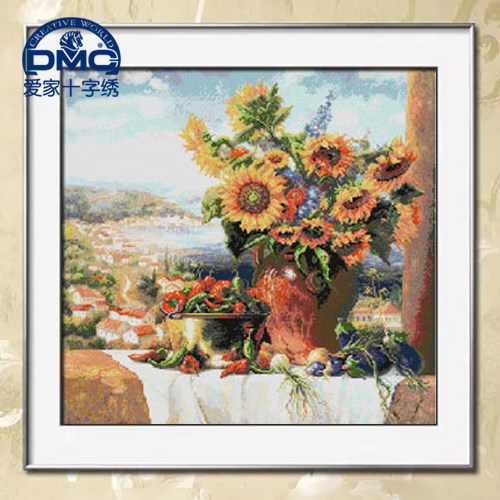 法国DMC十字绣 套件 专卖 客厅-精准印花 瓶中向日葵-HC2044