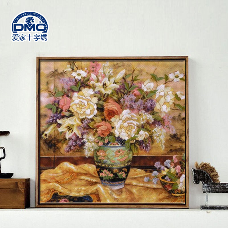 DMC新款植物花卉十字绣套件客厅 卧室 印花牡丹花瓶 东方蝶舞