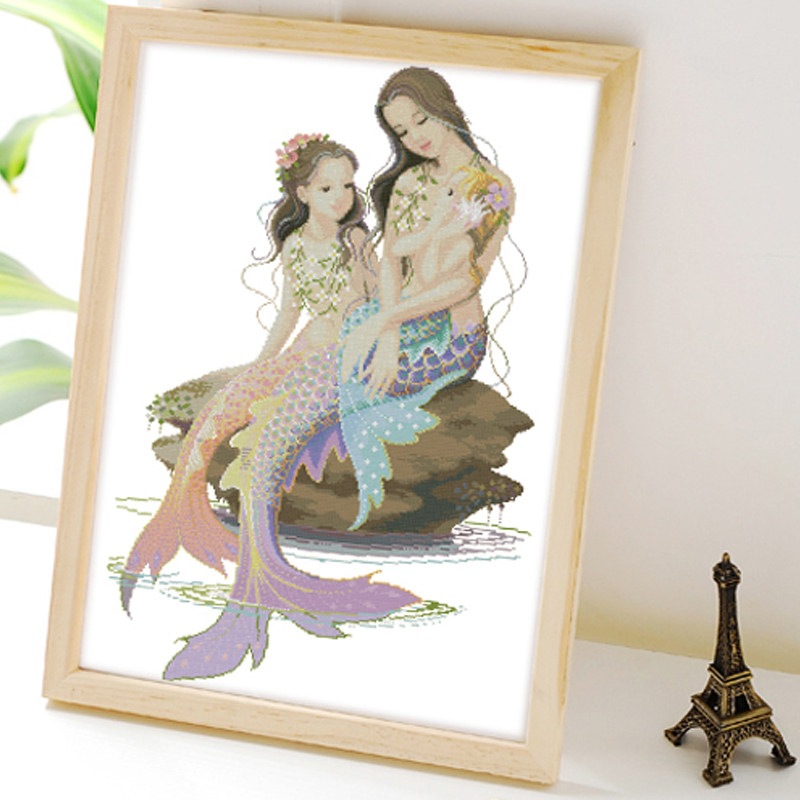 DMC十字绣专卖客厅卧室新款 C2703美人鱼母子-lj270 精准印花