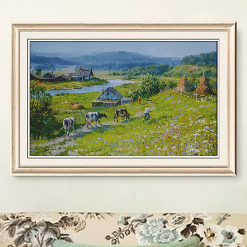 dmc十字绣风景欧式客厅书房