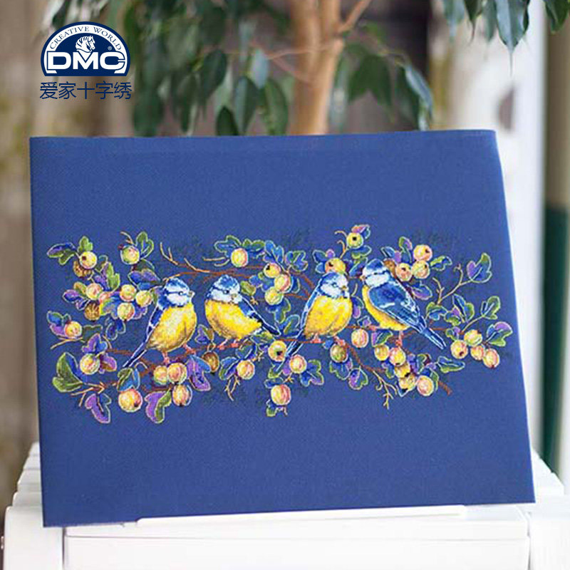 dmc十字绣套件  客厅 卧室 藏蓝色绣布 樱桃与鸟2选1