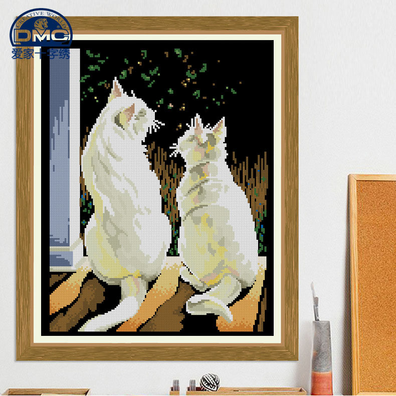 dmc十字绣套件  客厅 卧室 两只猫喵 月光下的猫