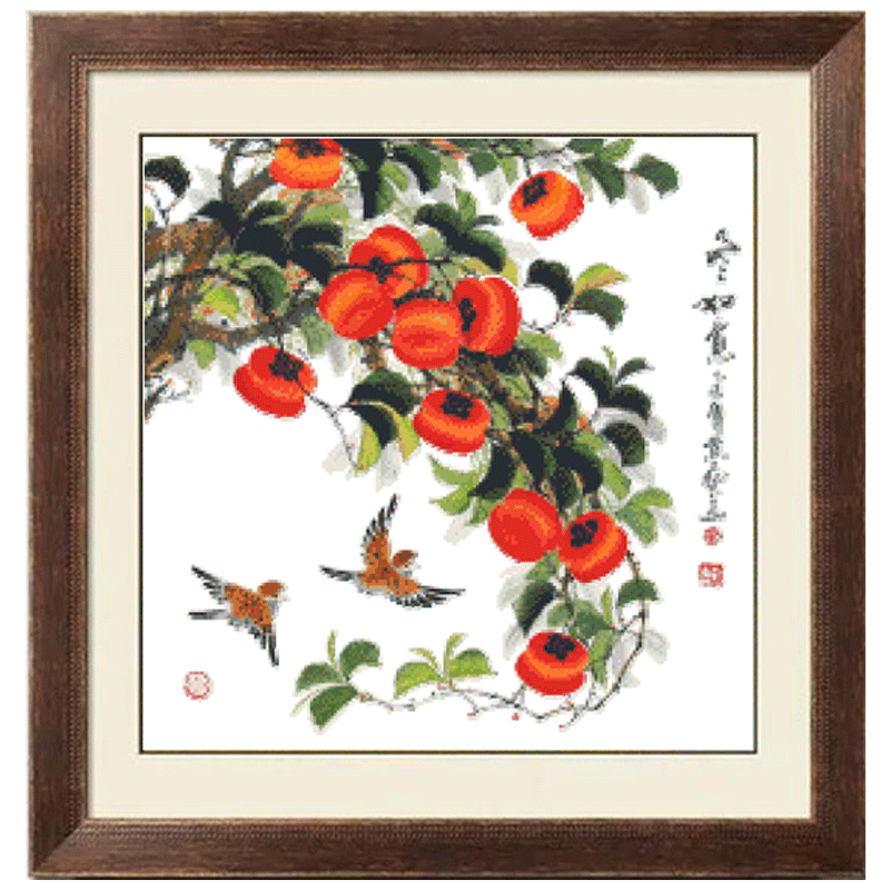 DMC新款植物花卉十字绣套件  客厅 卧室 印花 国画水墨画柿子