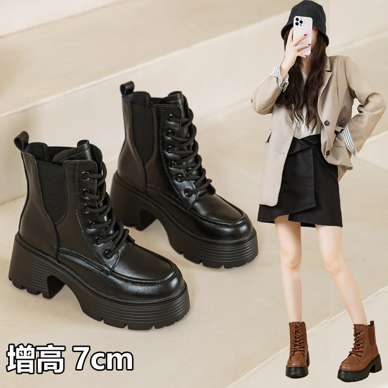小个子粗跟小码马丁靴女