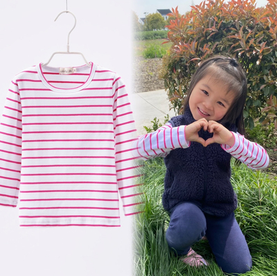 春秋款男童女童上衣纯棉条纹T恤海军风黑白条纹长袖