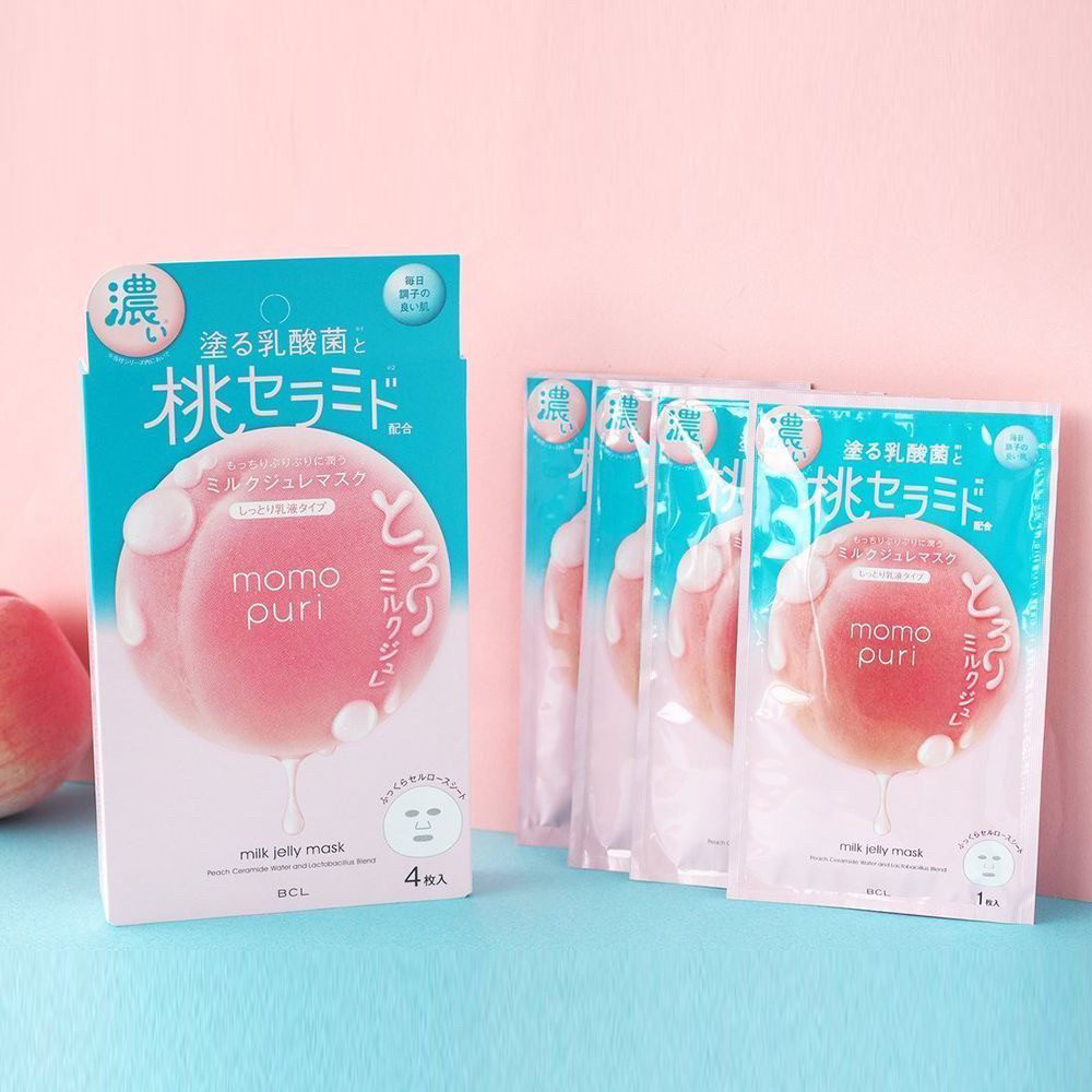 日本BCL momopuri 浓密滋润神经酰胺乳酸菌果冻蜜桃面膜4片保湿
