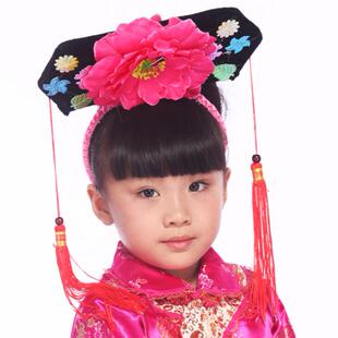 女童格格帽旗头发箍儿童中国风宫女头饰发饰头箍汉服旗袍舞蹈配饰