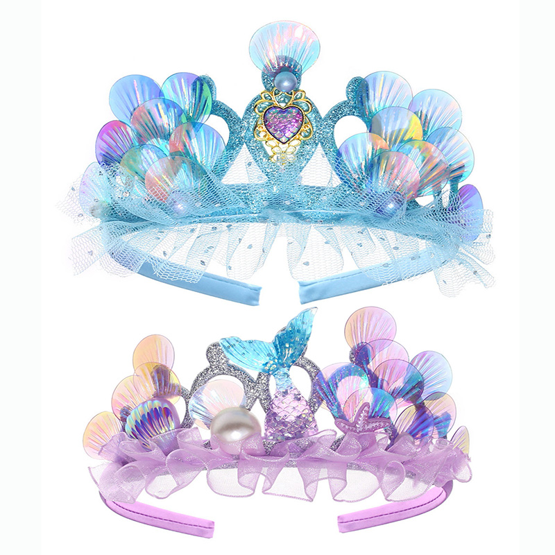 儿童皇冠发箍美人鱼尾王冠女童头饰品公主冰雪头箍女孩亮片发饰品