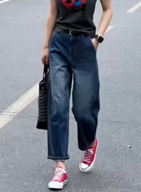 小个子蓝色牛仔裤女士2026年夏季新款裤子爆款百搭高腰宽松阔腿裤